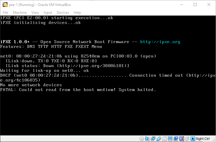 Failing to boot pxe-1